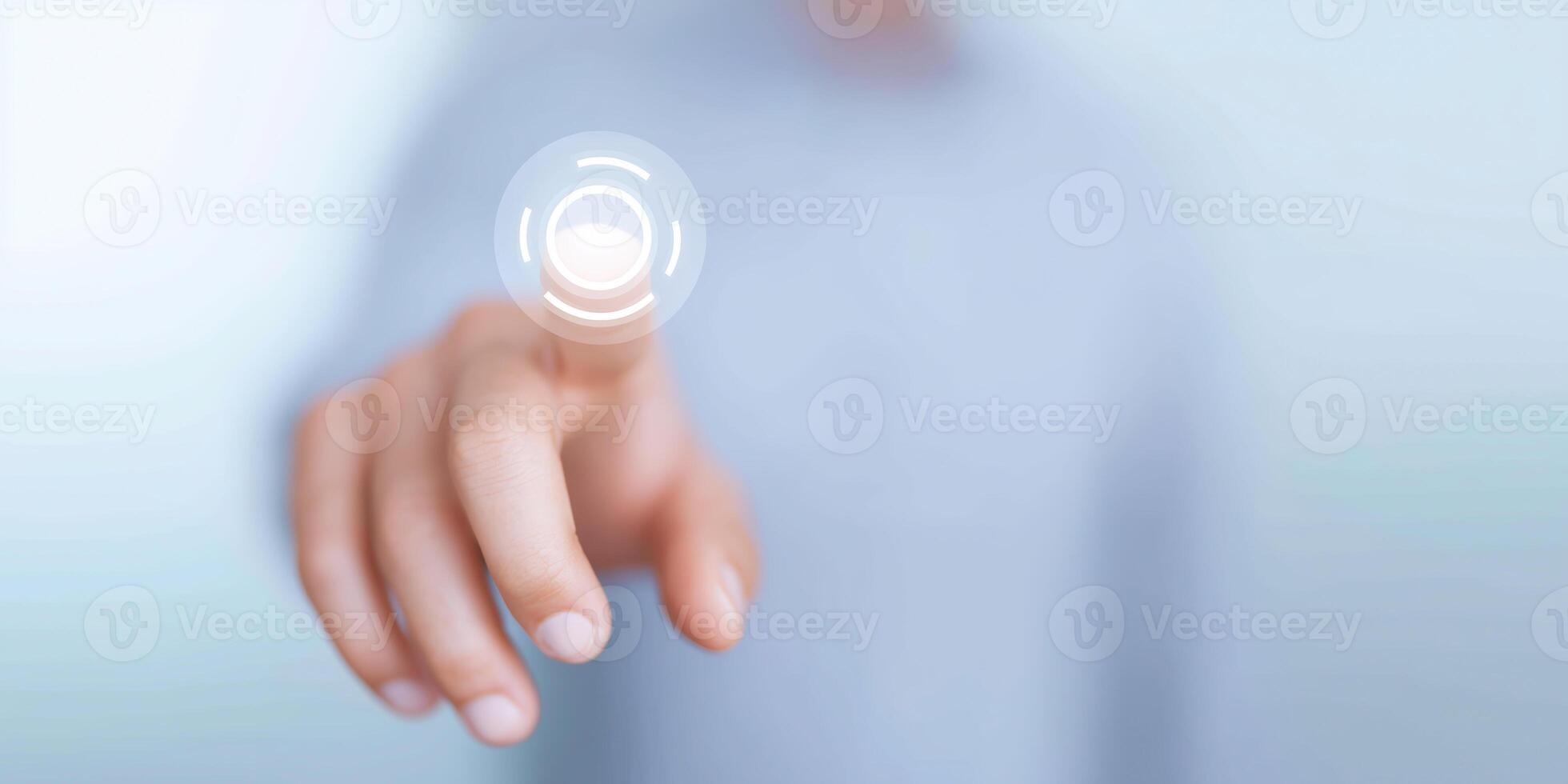 A person pressing a button on a touch screen photo