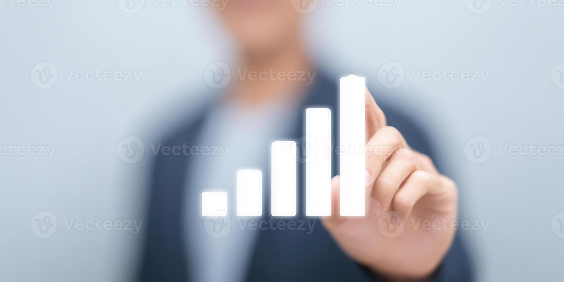 Business professional analyzing growth data with digital graph representation on screen for financial success and progress tracking concept photo
