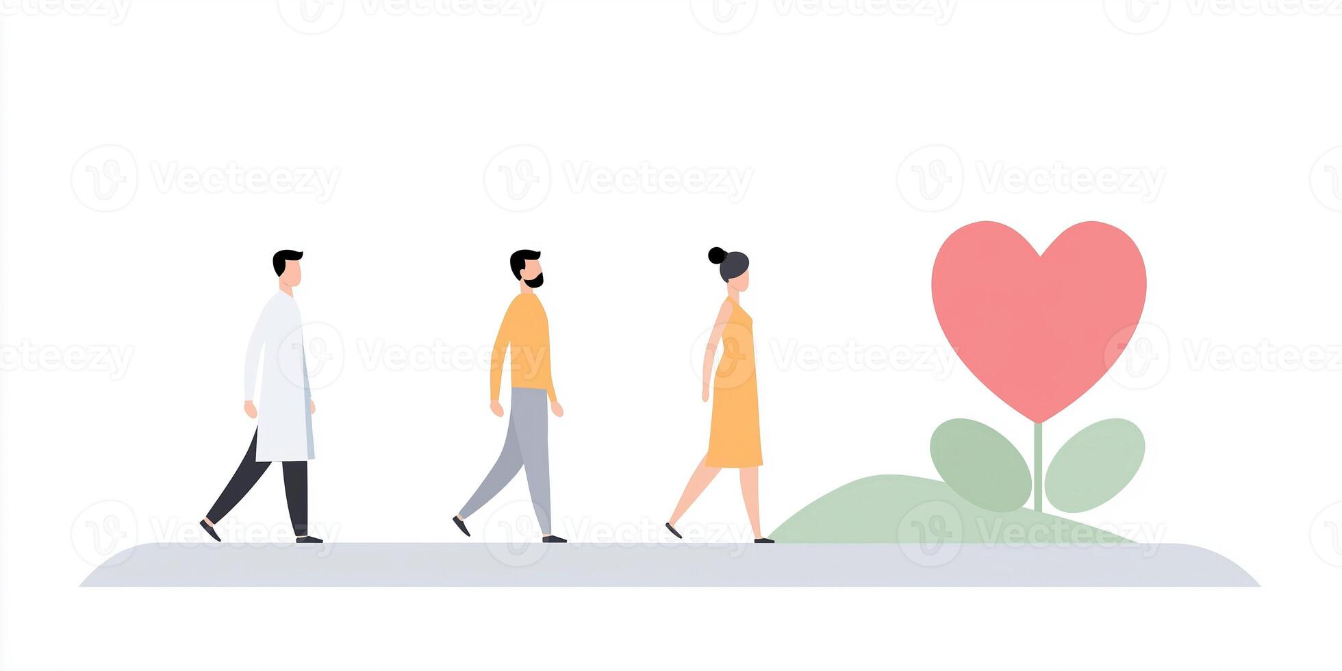 Illustration of people walking with a heart photo