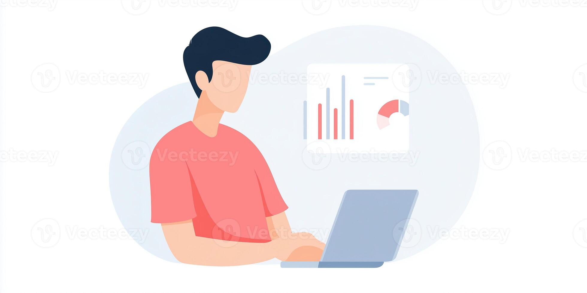 Data analysis professional working on laptop with charts and graphs displayed on screen, showcasing modern technology and productivity concept photo