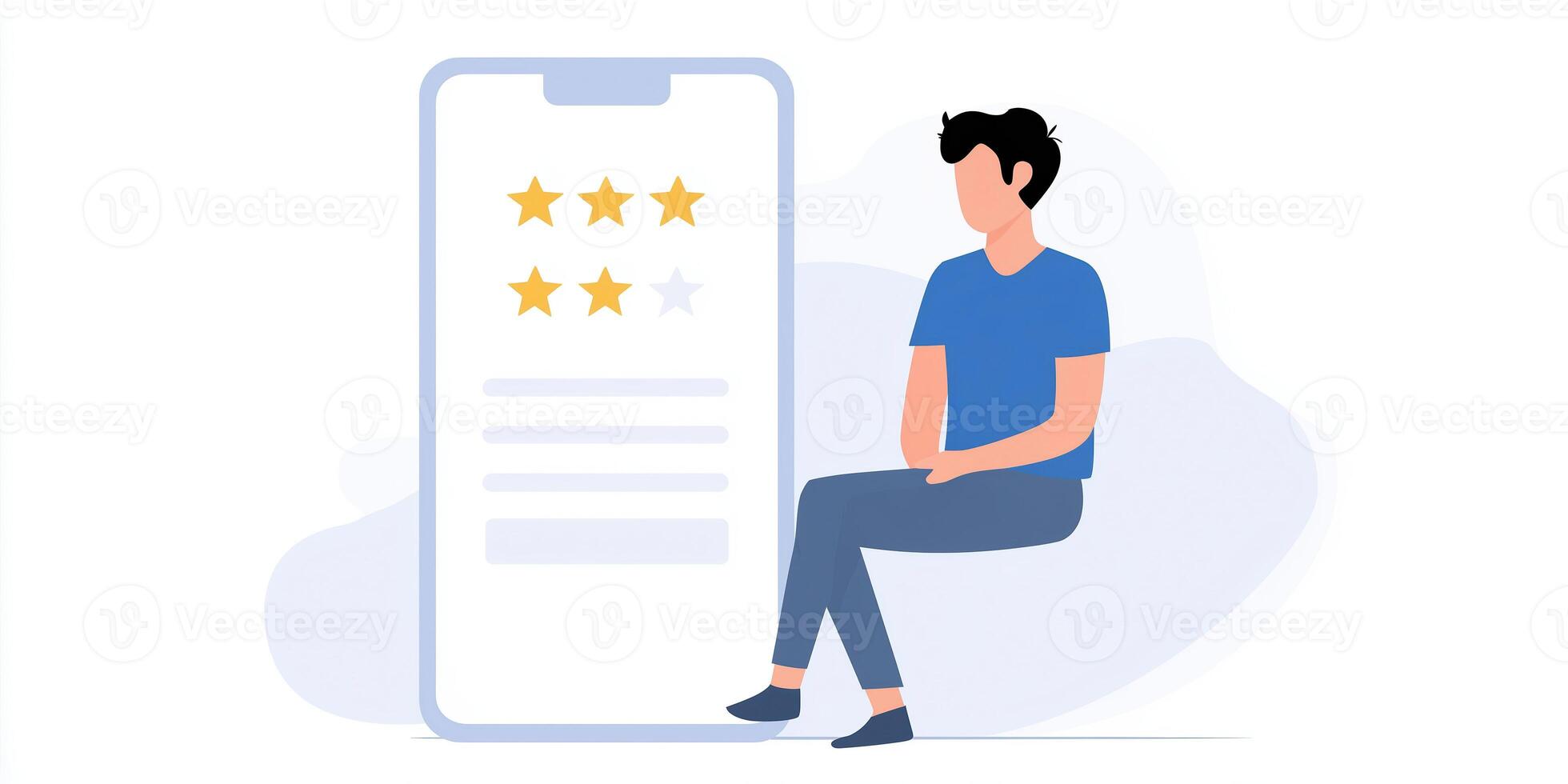 User providing feedback on mobile application interface with rating stars and review text showcasing user experience evaluation concept photo