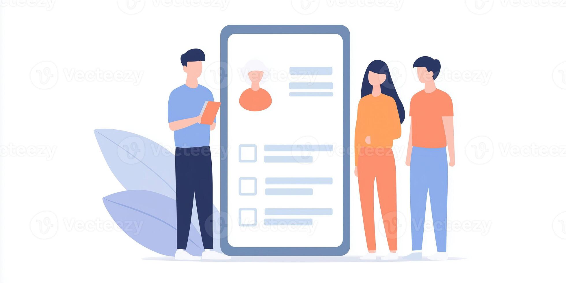 People are standing around a phone with a checklist on it photo