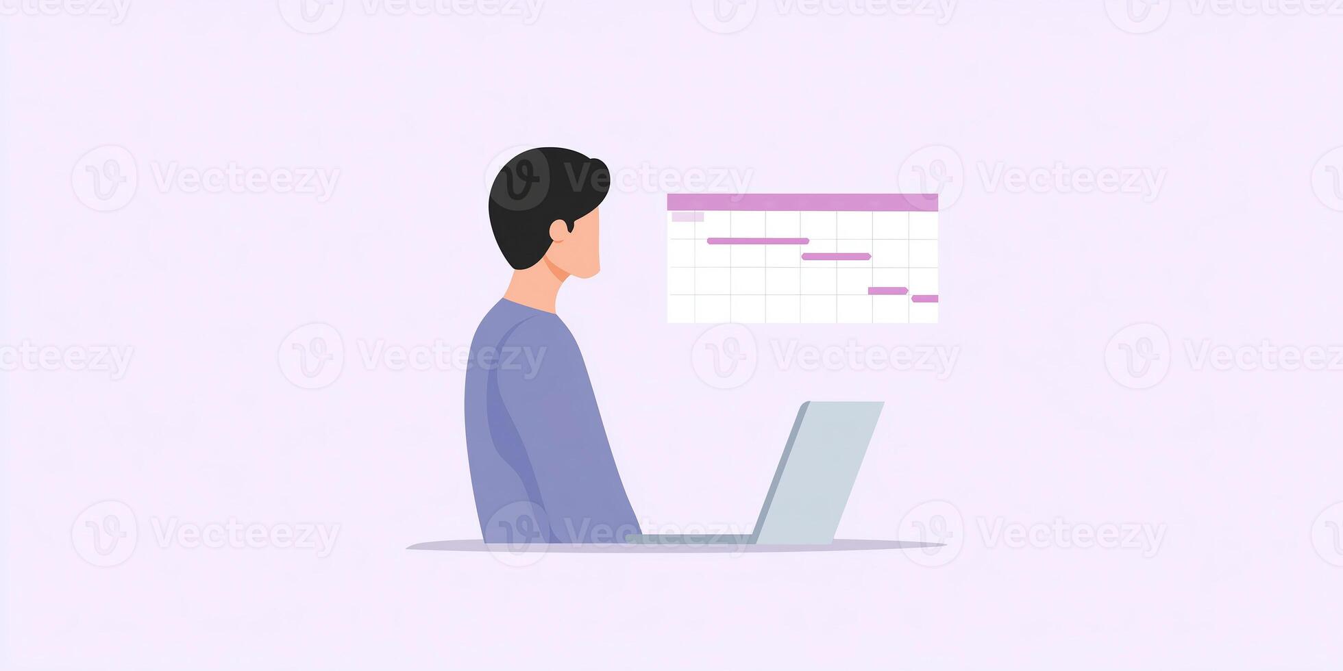 Professional individual working on a laptop with project management software displayed on the screen illustrating productivity and organization concept photo