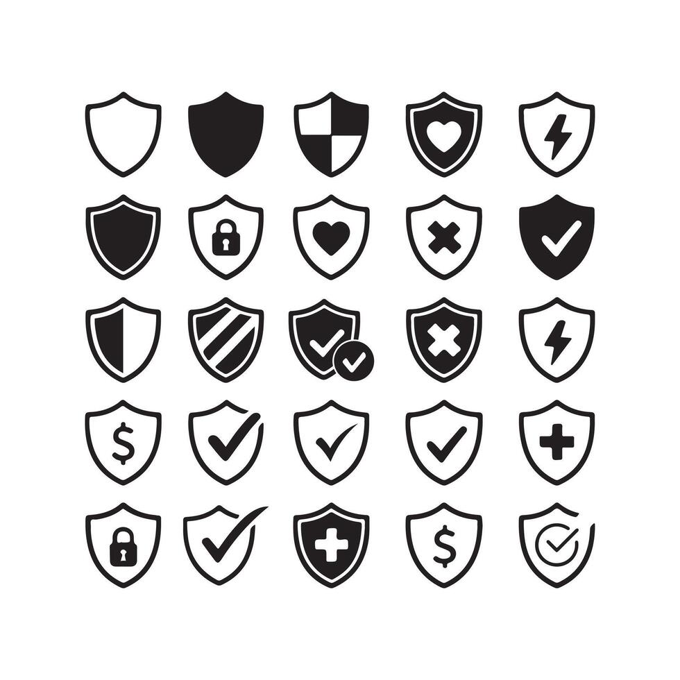Shield Icon Set with Security Symbols vector