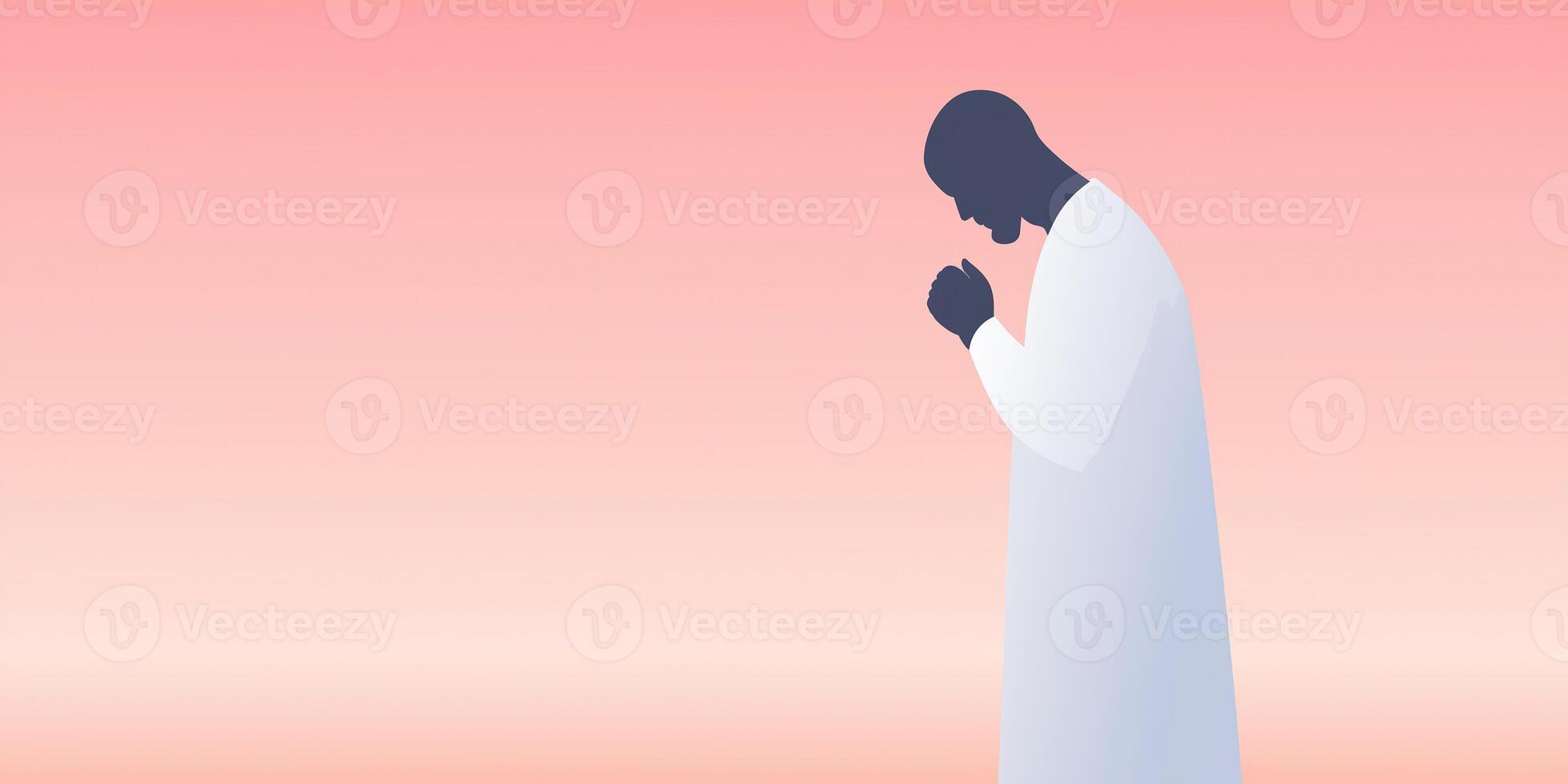 Person in prayerful pose with hands clasped, silhouetted against a soft pastel background, conveying a sense of peace and spirituality, meditation concept photo