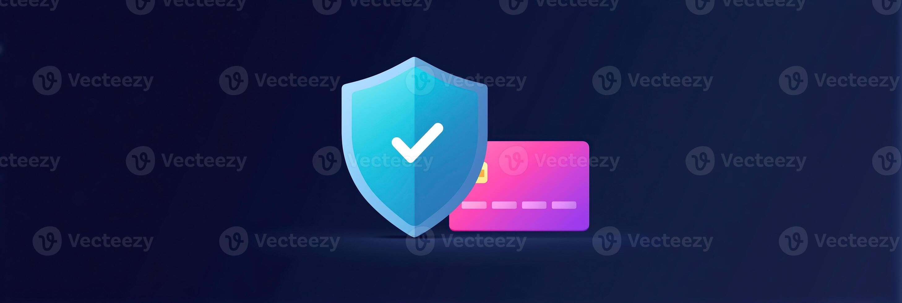 A shield and a credit card on a dark background photo