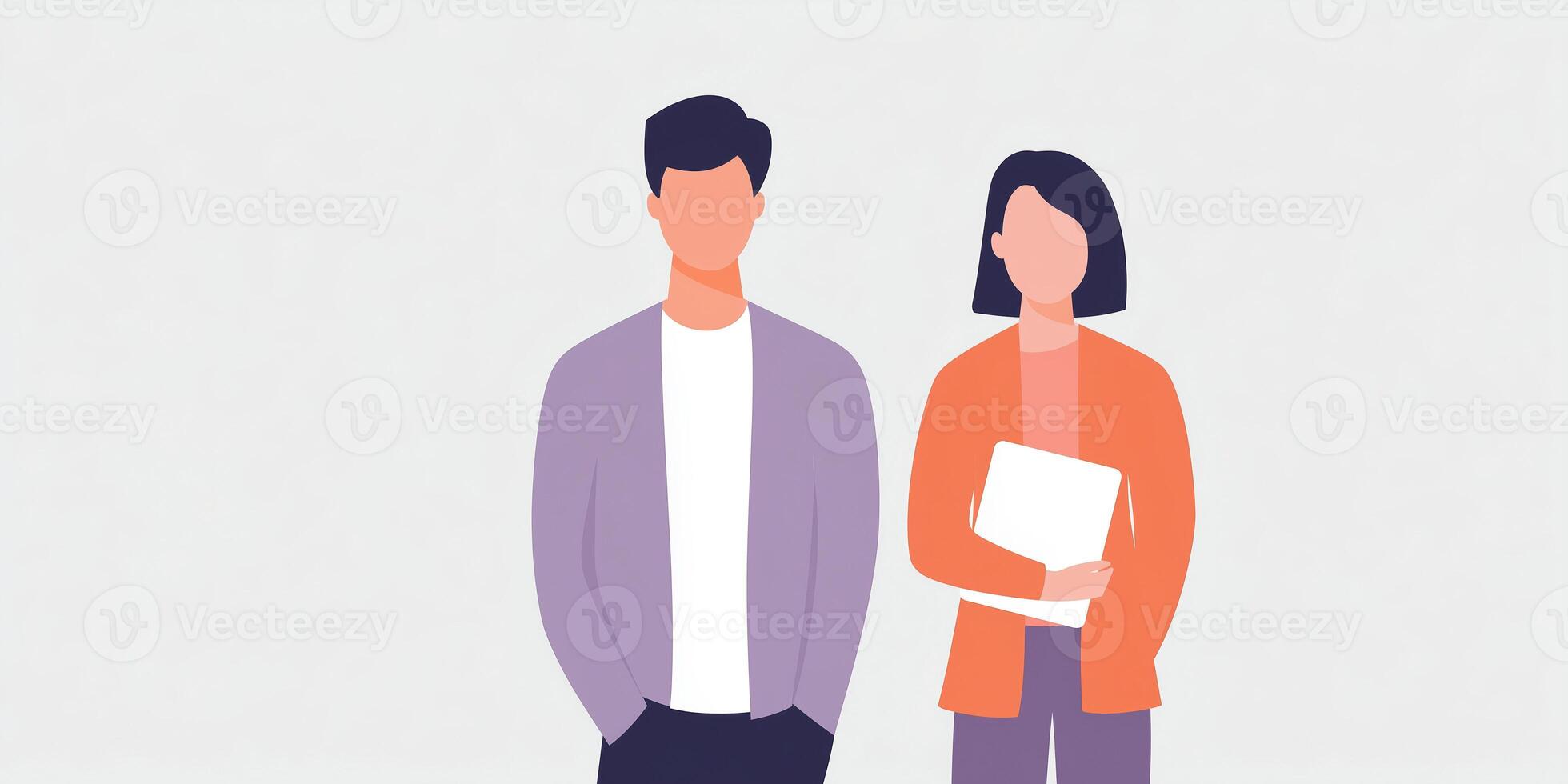Professional young couple standing together in casual attire with a document, showcasing teamwork and collaboration in a modern workspace, teamwork concept photo
