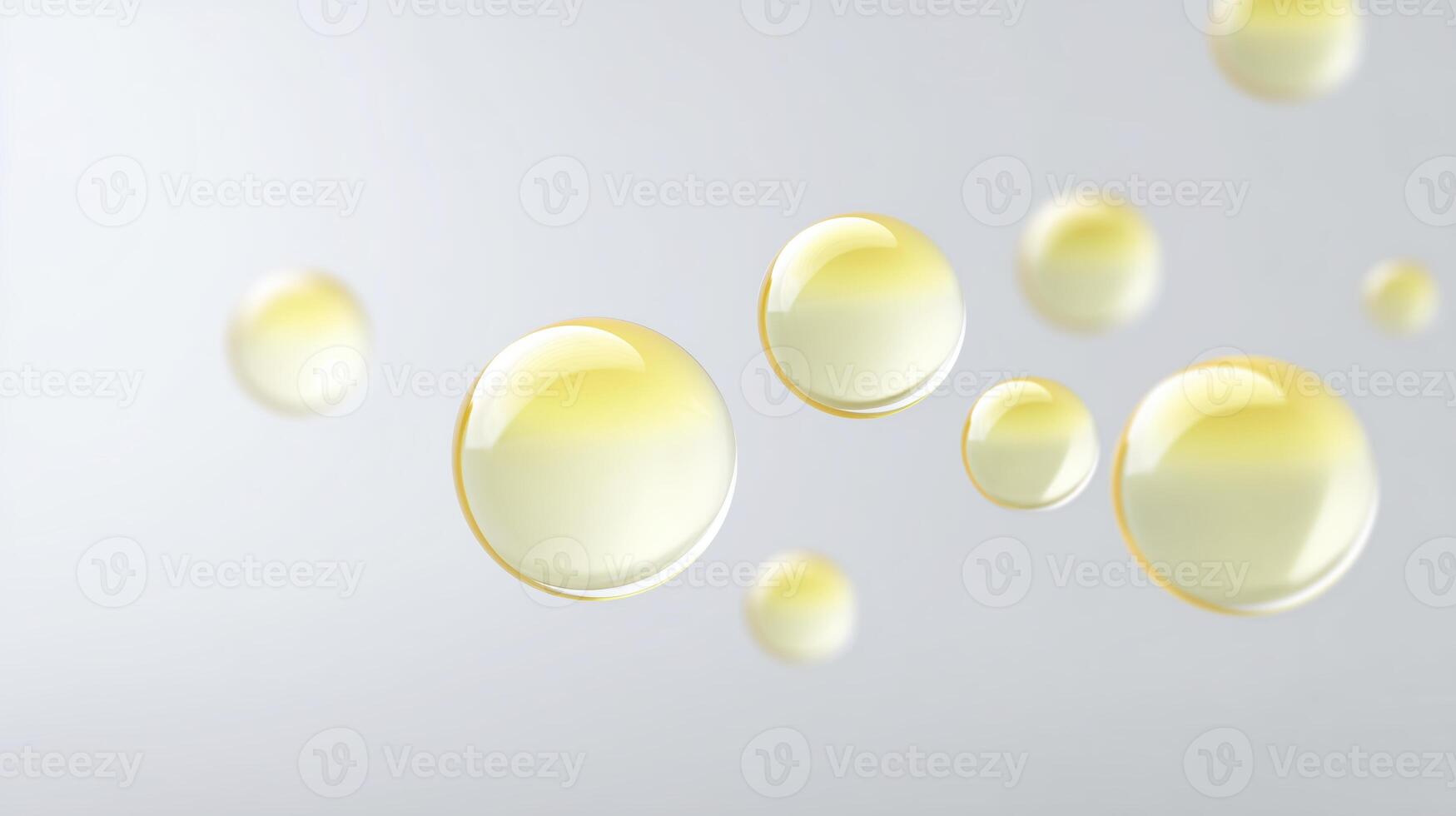 Transparent yellow bubbles floating gracefully against a soft gray background creating a serene and calming atmosphere for design purposes photo