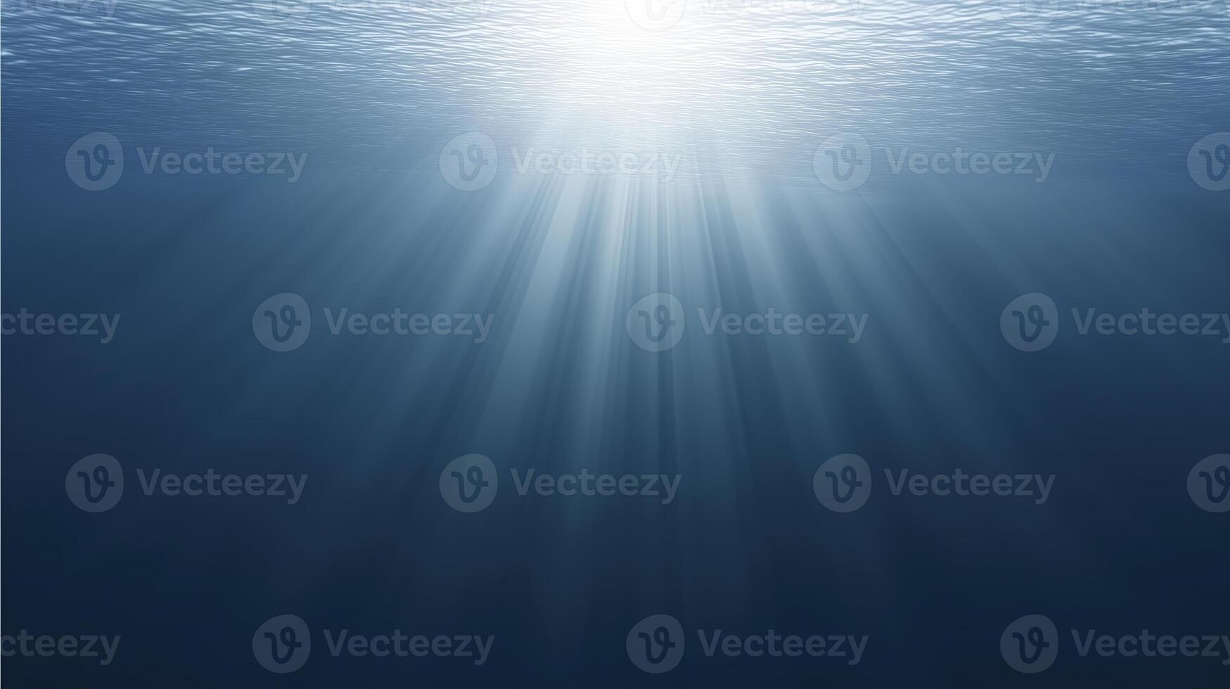 Underwater scene with sunlight rays penetrating the surface, creating a serene atmosphere, showcasing the beauty of aquatic environments and the tranquility of deep water photo