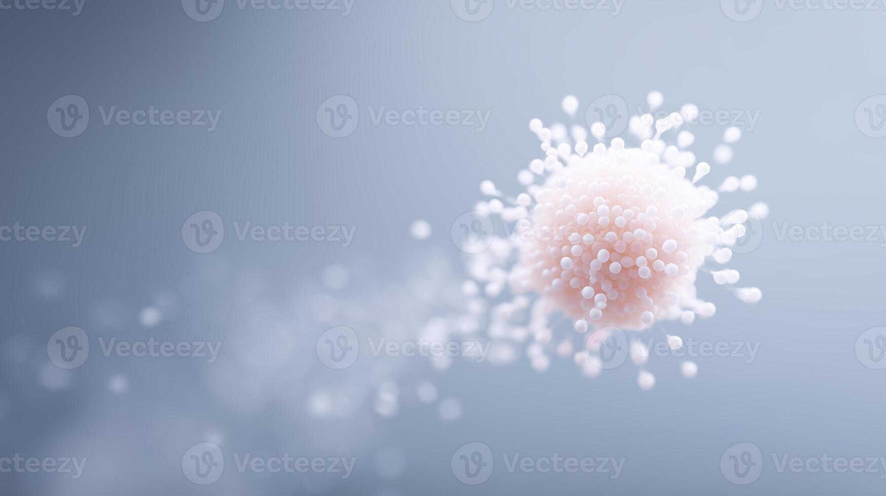 Abstract illustration of a pink cell-like structure with fine details and a soft gradient background, representing biological processes and microscopic life photo