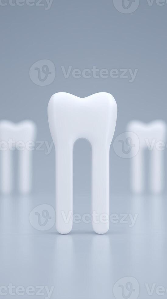 White dental tooth model standing prominently in the foreground with blurred background teeth, symbolizing oral health and hygiene concepts in a clean environment photo