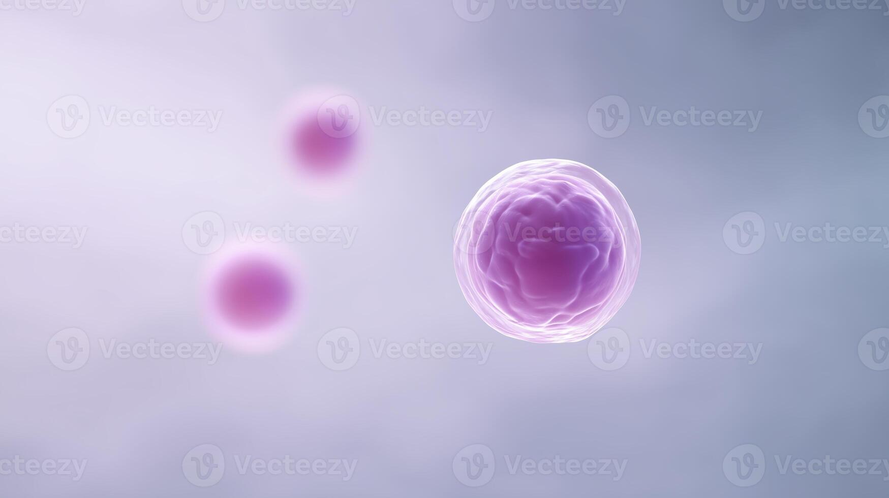 Abstract illustration of microscopic cells in vibrant purple hues floating in a soft gradient background representing biological processes and life photo