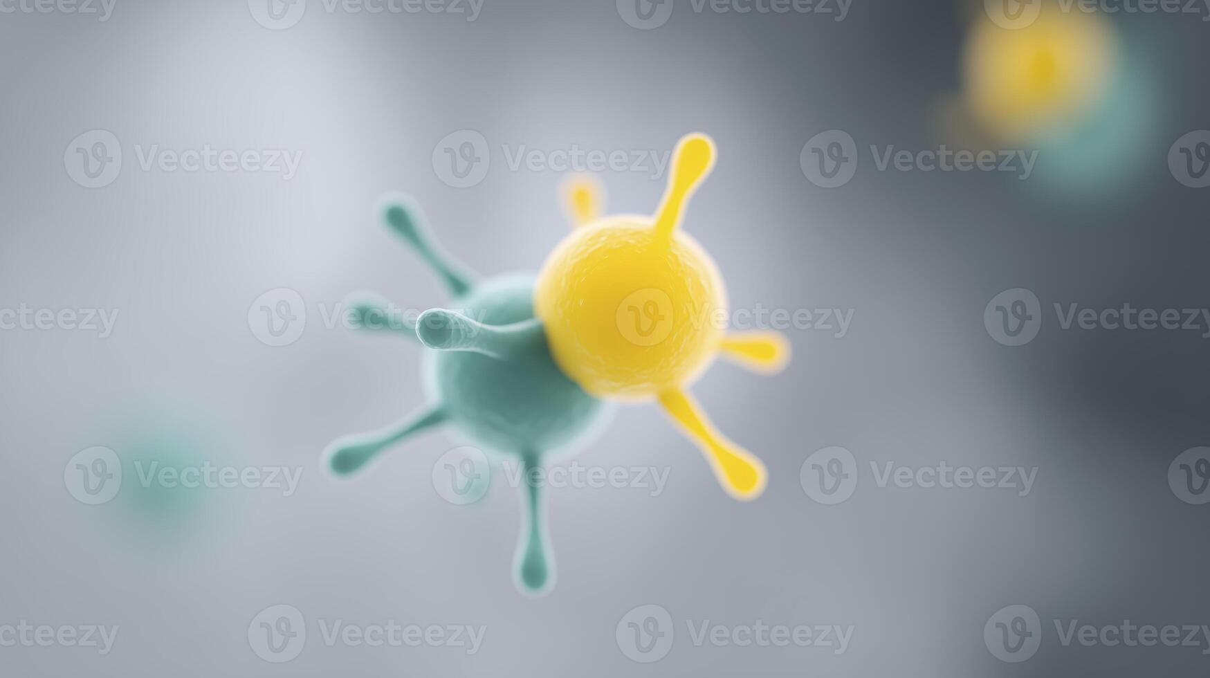 Colorful virus illustration with spherical shapes and protruding spikes representing microscopic organisms in a scientific context of health and biology photo
