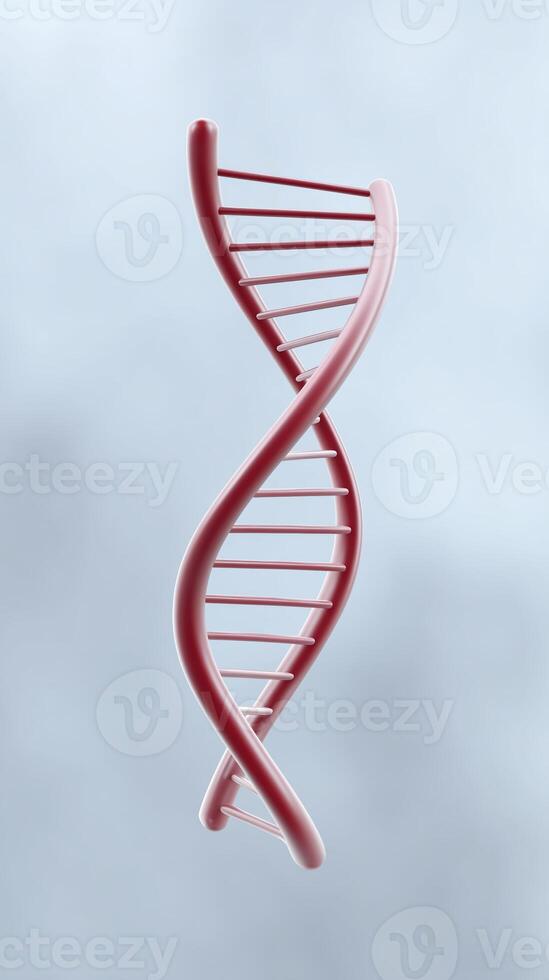 3D illustration of a red DNA double helix structure against a soft blurred background representing genetic science and molecular biology concepts photo