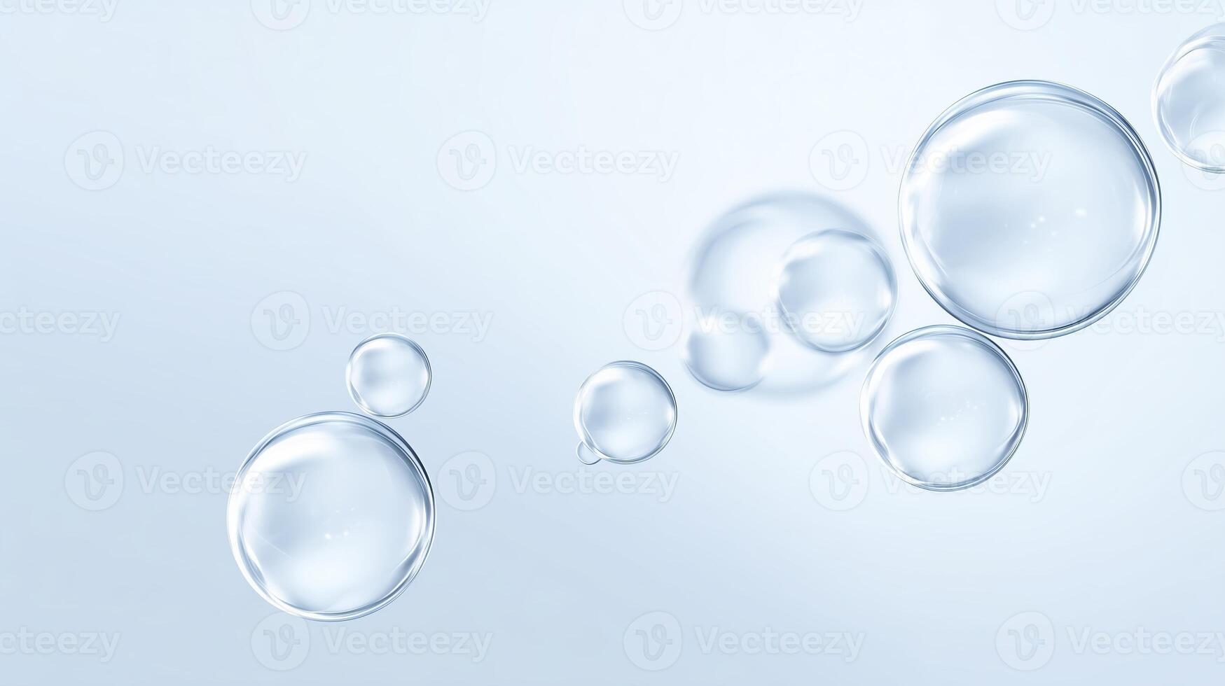 Transparent water bubbles floating gracefully on a soft blue background creating a serene and calming atmosphere for various design applications photo