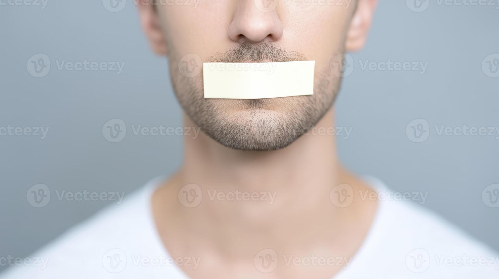 Man with tape over his mouth photo