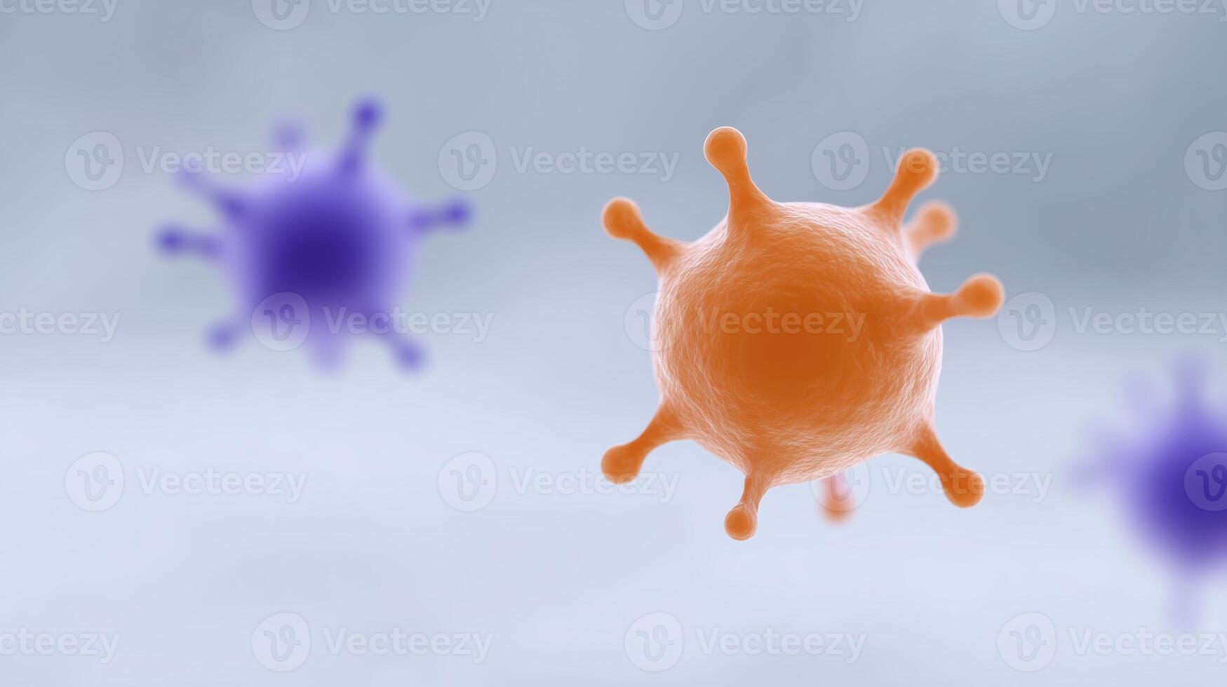 Colorful 3D illustration of virus particles in a soft-focus background representing microscopic life and the importance of health and science in modern society photo