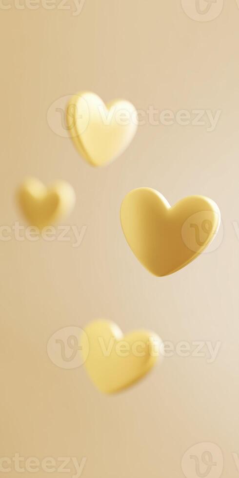 Floating yellow hearts on a soft beige background create a warm and inviting atmosphere, symbolizing love and affection in a visually appealing and modern design photo