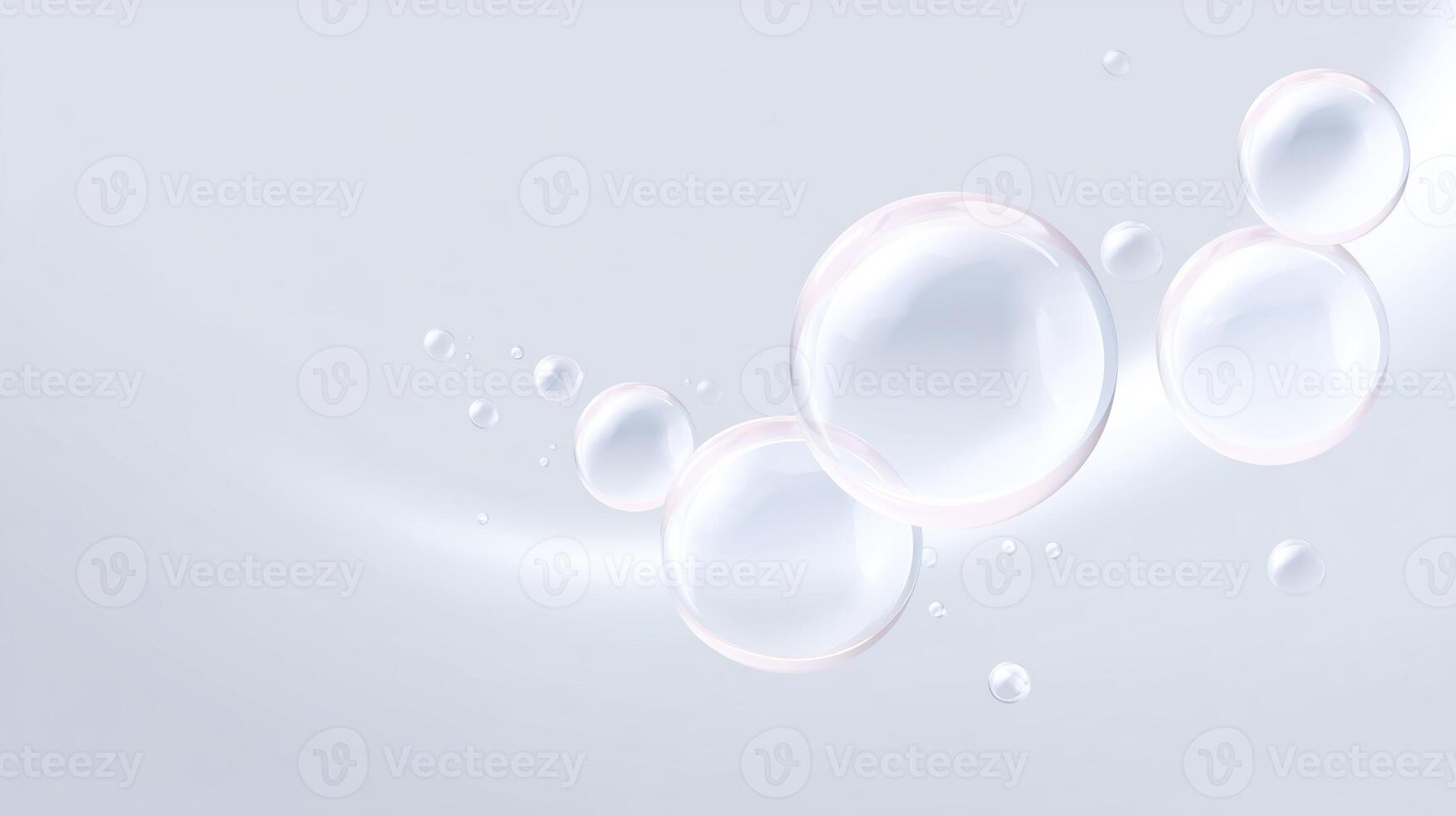Transparent soap bubbles floating gracefully on a soft gradient background creating a serene and calming atmosphere for design purposes photo