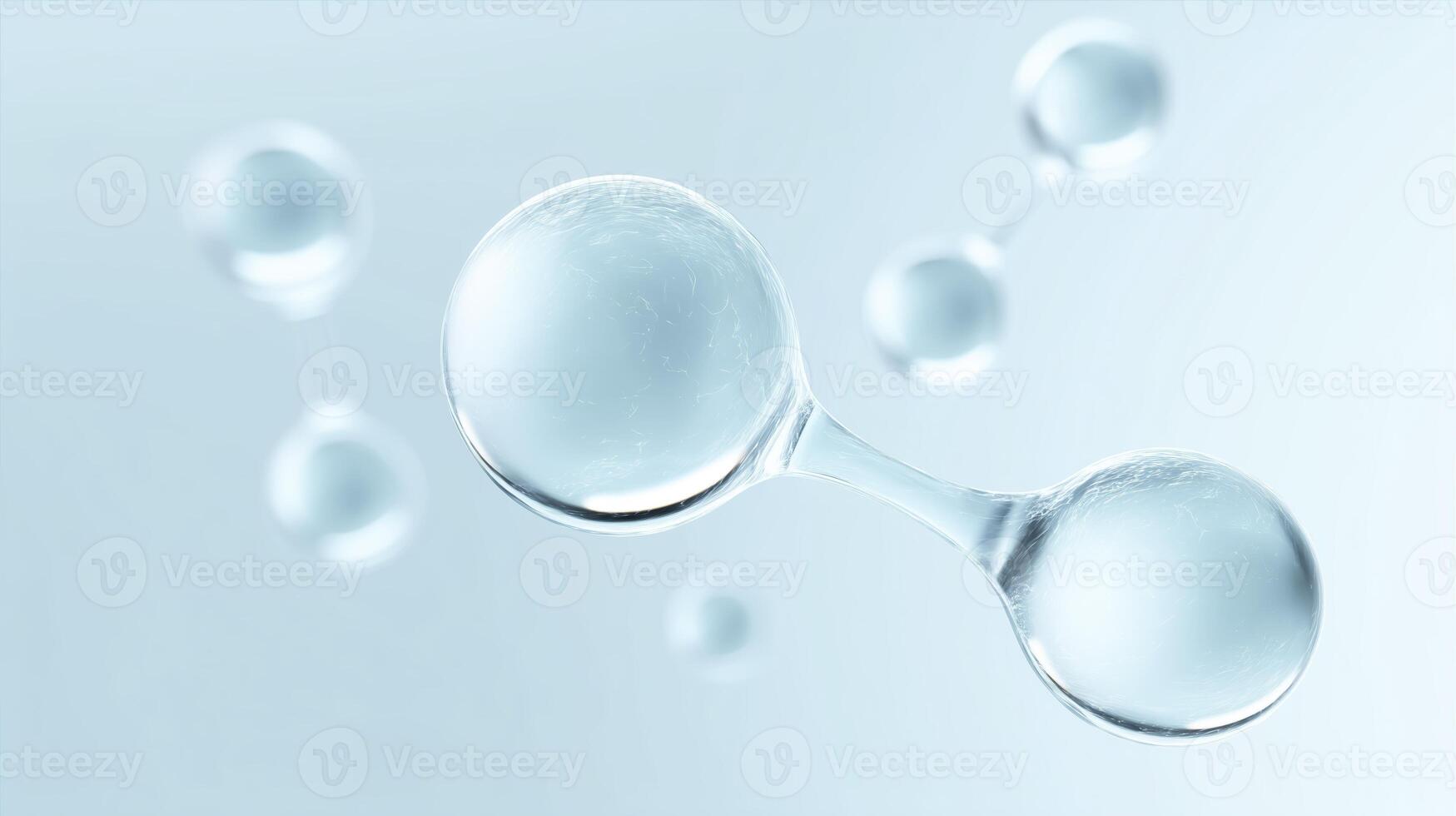 Transparent water molecules floating in a soft blue background, representing purity and the essence of life in a scientific context photo