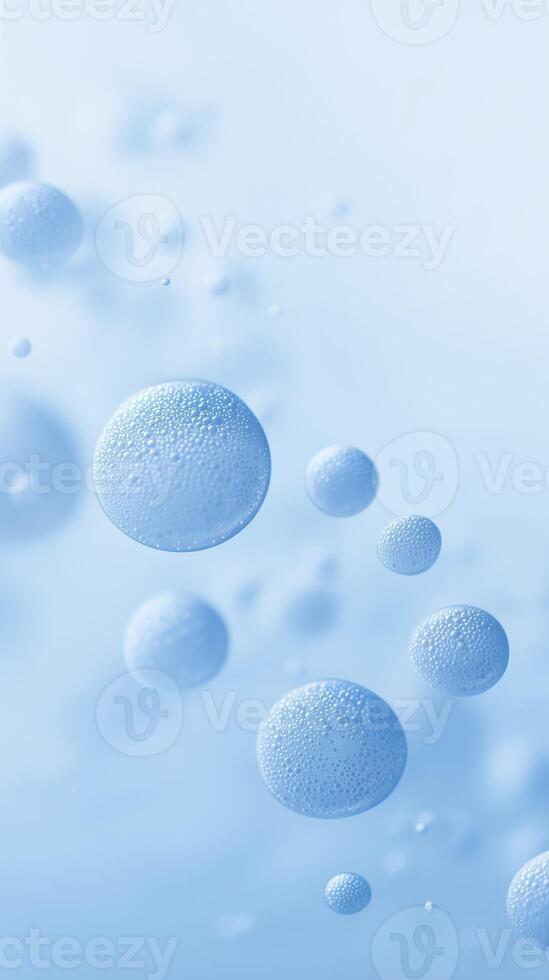 Bubbles floating in a soft blue background creating a serene atmosphere with a sense of freshness and tranquility for design purposes photo