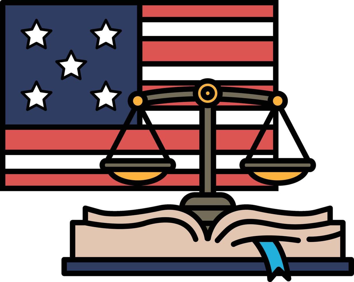 A book with a scale and a flag in the background vector