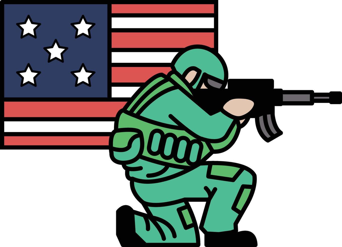A man in a green uniform is holding a gun vector
