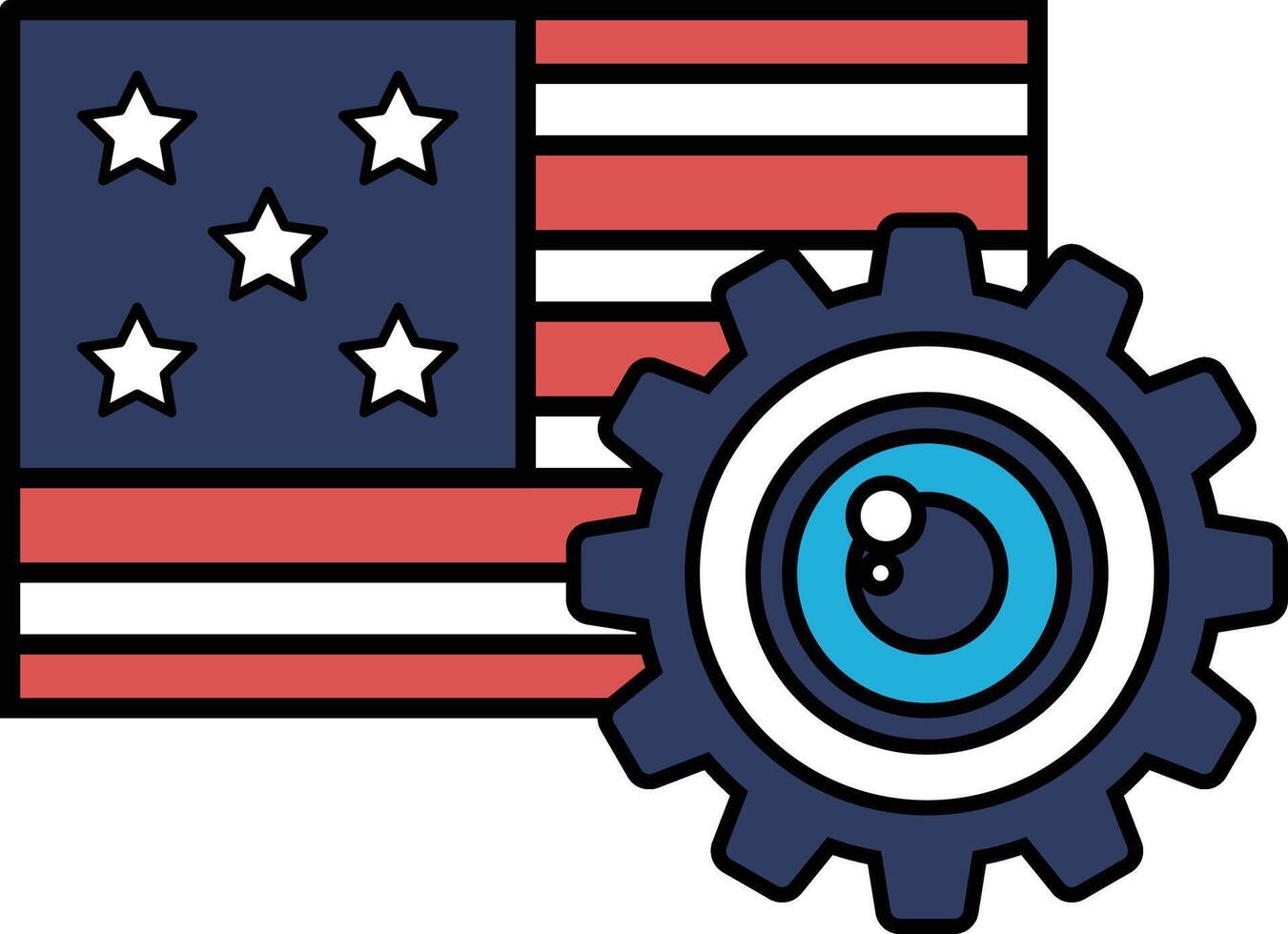 A graphic of an American flag with a gear in the middle vector
