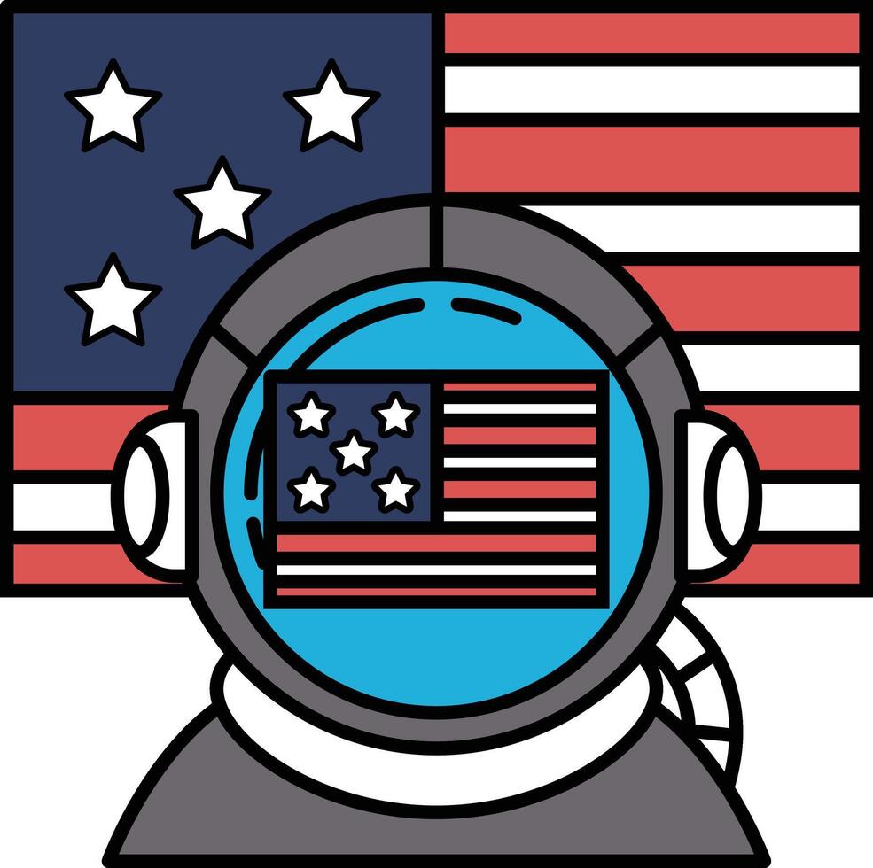 A cartoon astronaut is looking at an American flag vector
