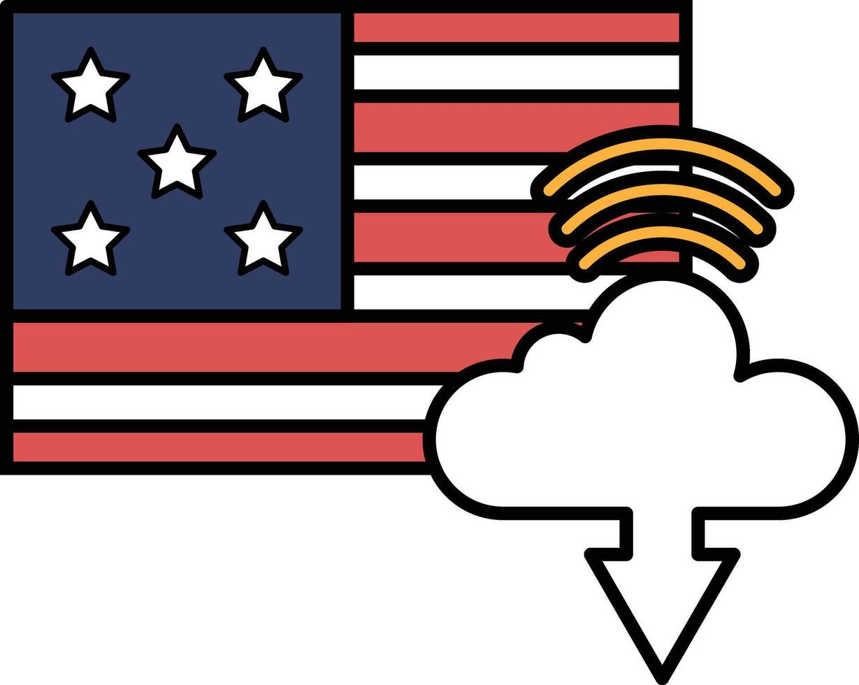 A flag with stars and stripes is shown with a cloud and a download icon vector