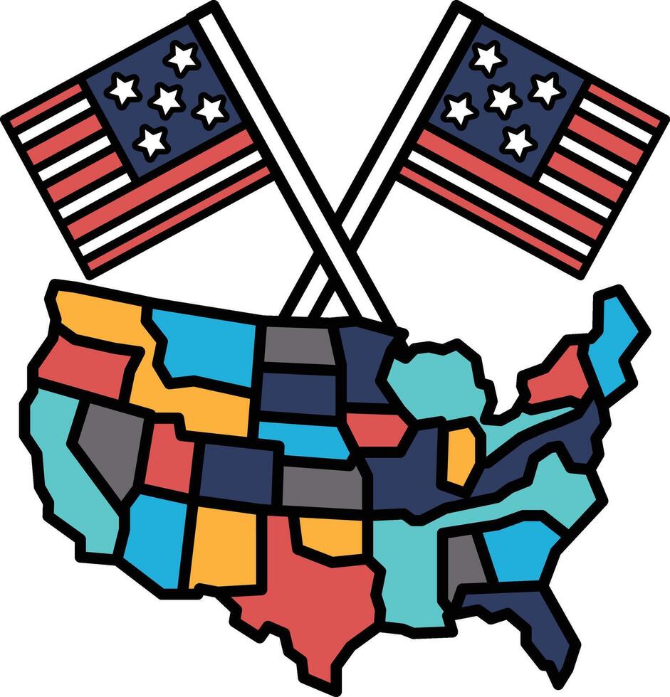 A flag of the United States is crossed with another flag vector