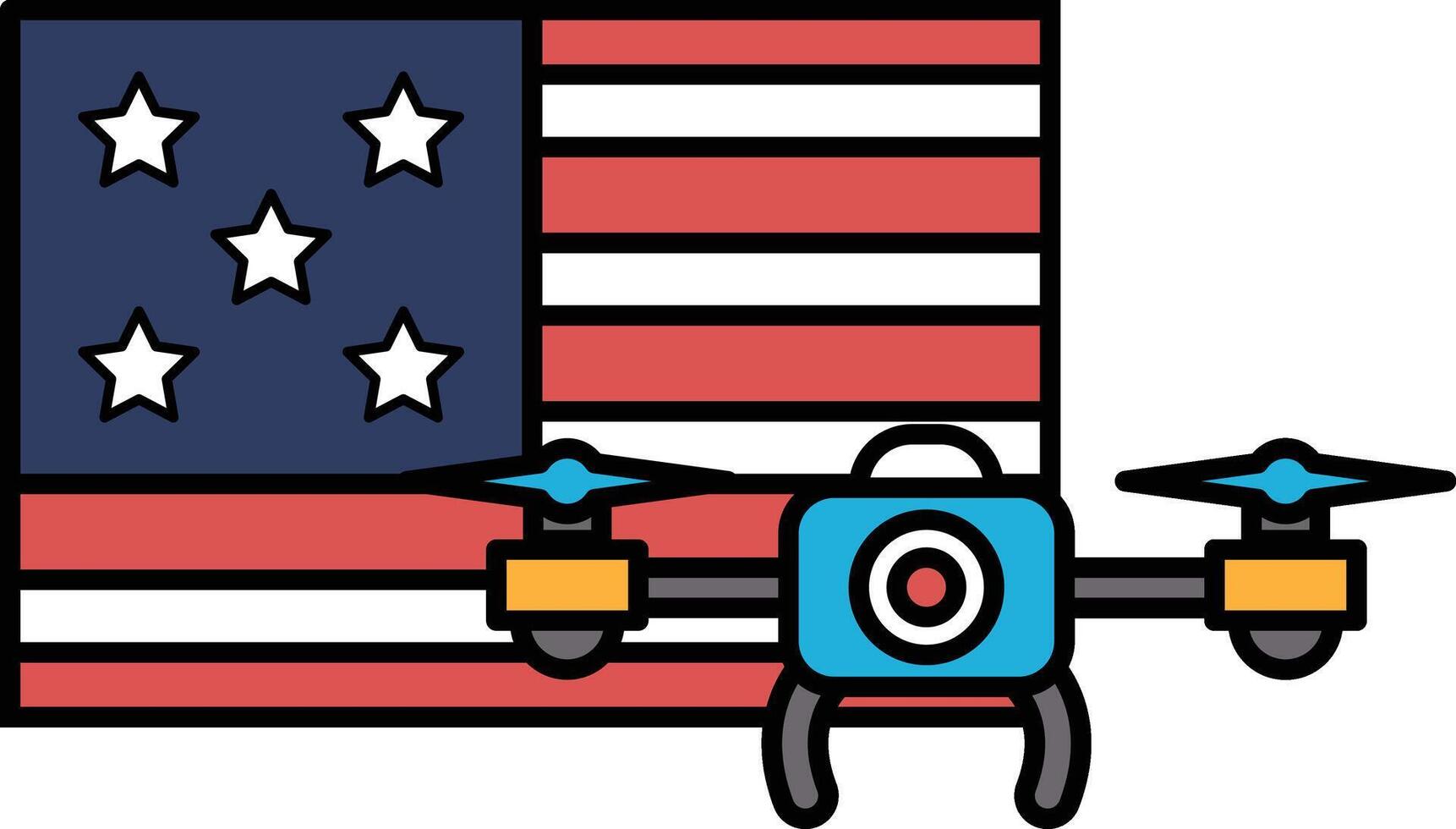 A drone is flying over an American flag vector