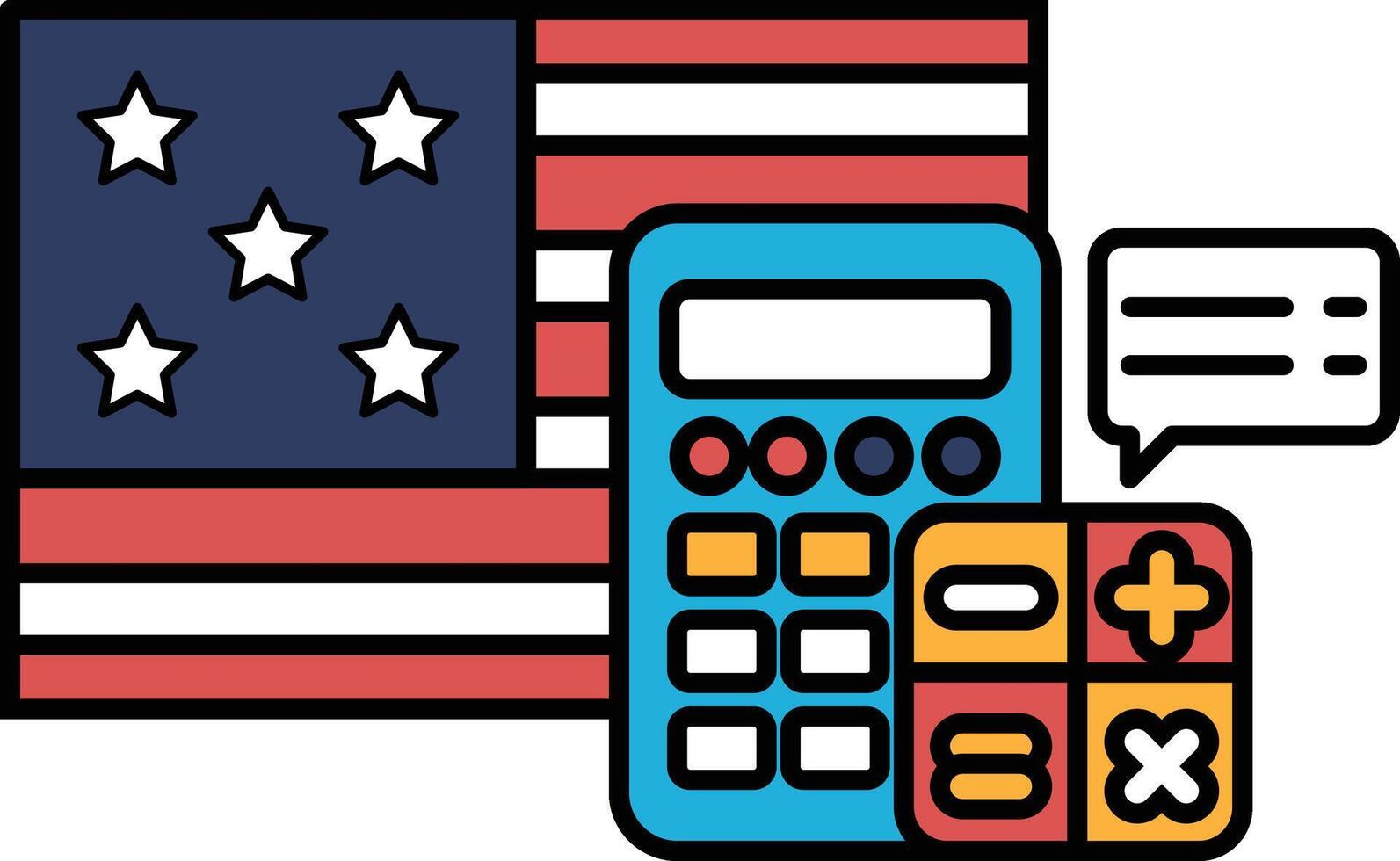 A calculator is next to a red, white, and blue American flag vector