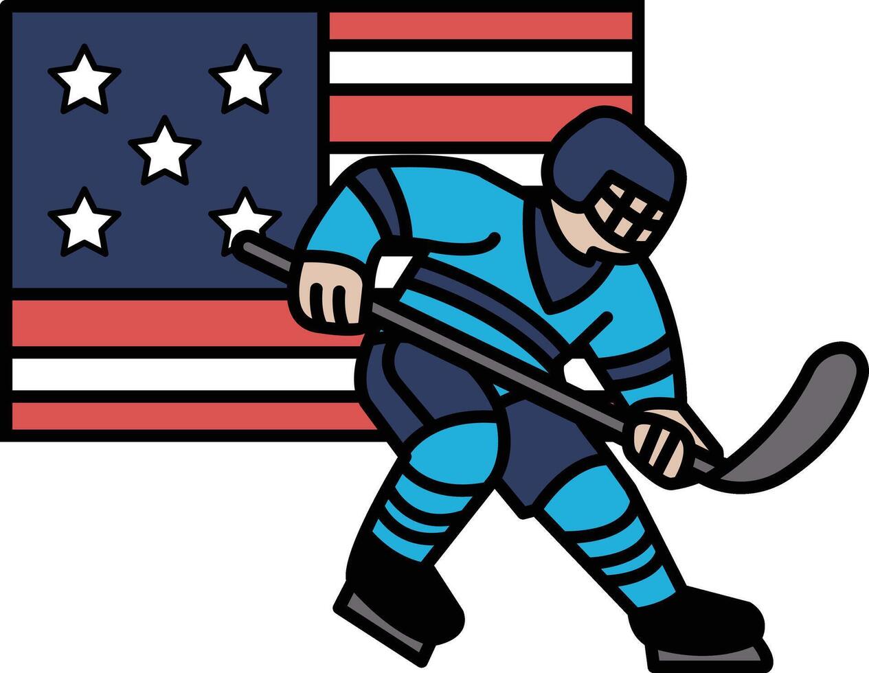 A hockey player is shown in front of the American flag vector