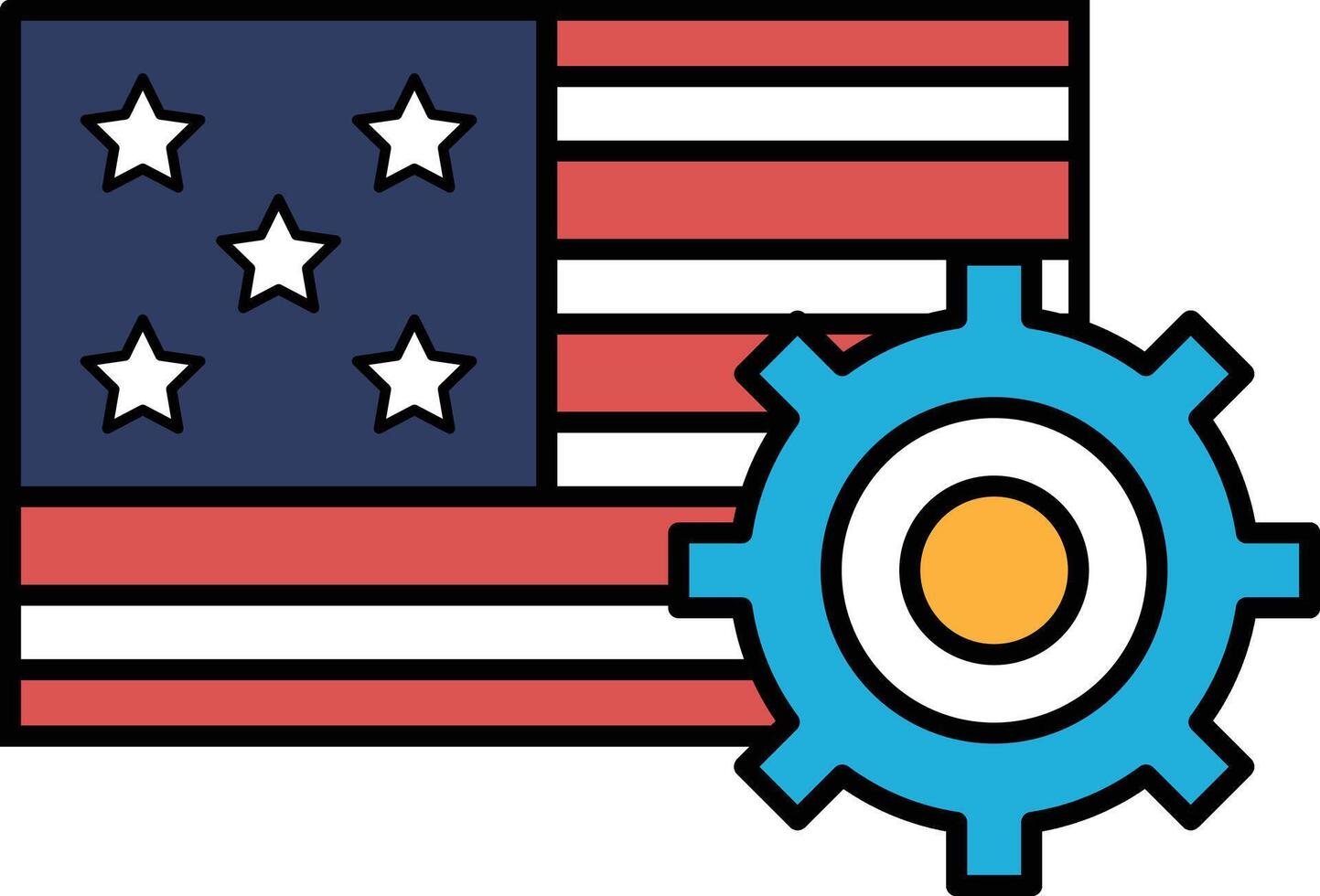 A blue and white gear with the American flag in the background vector
