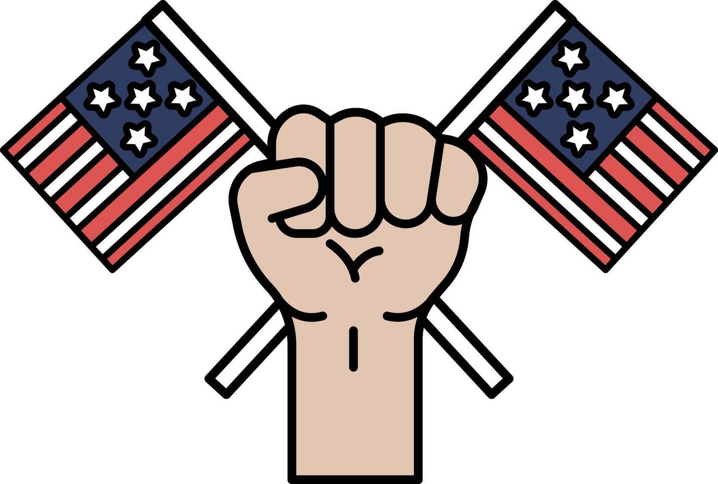 A fist holding two American flags vector