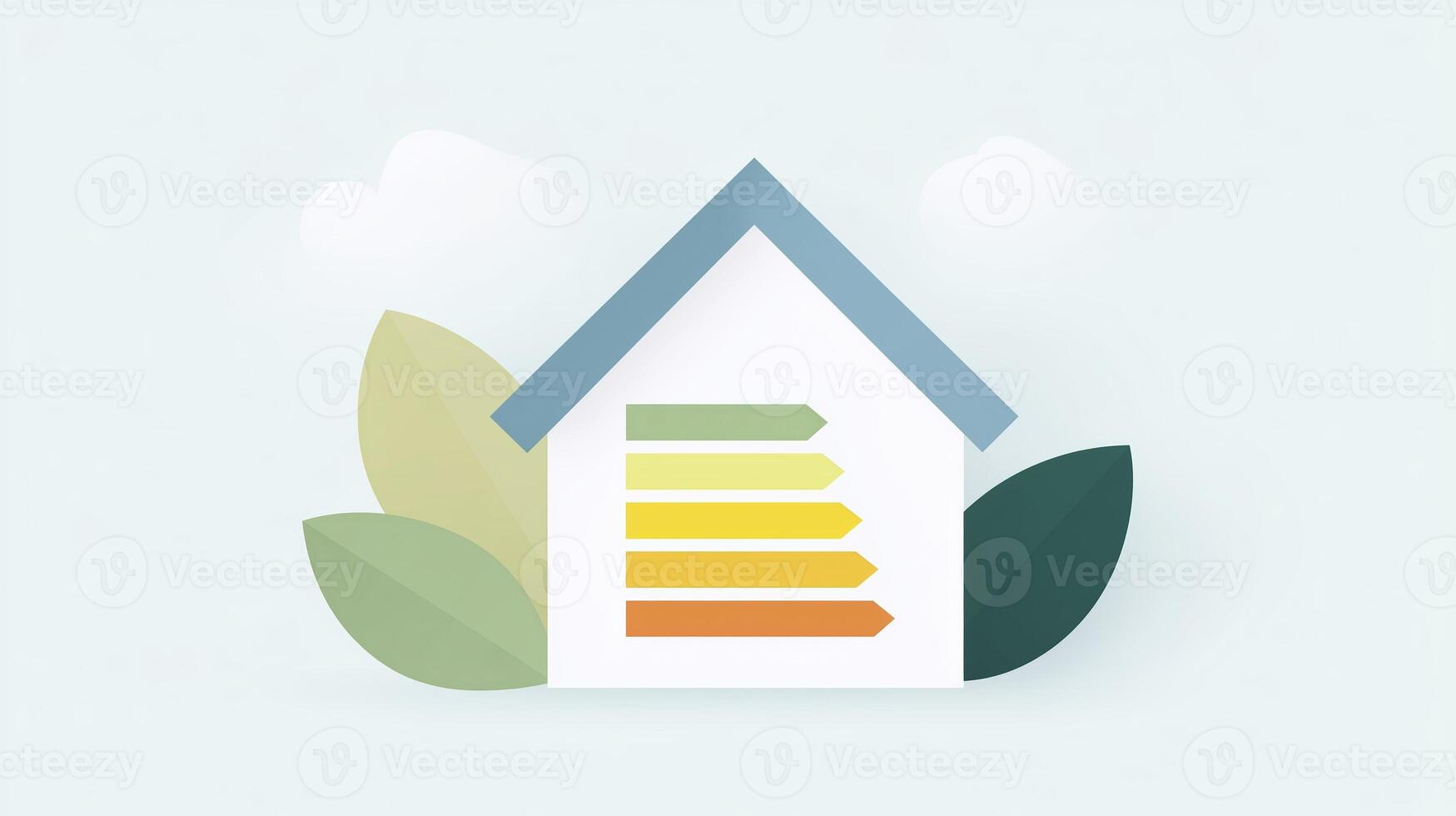 Energy efficiency home concept with green leaves and energy bar photo