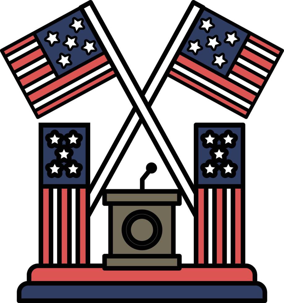A patriotic scene with a podium and two American flags vector