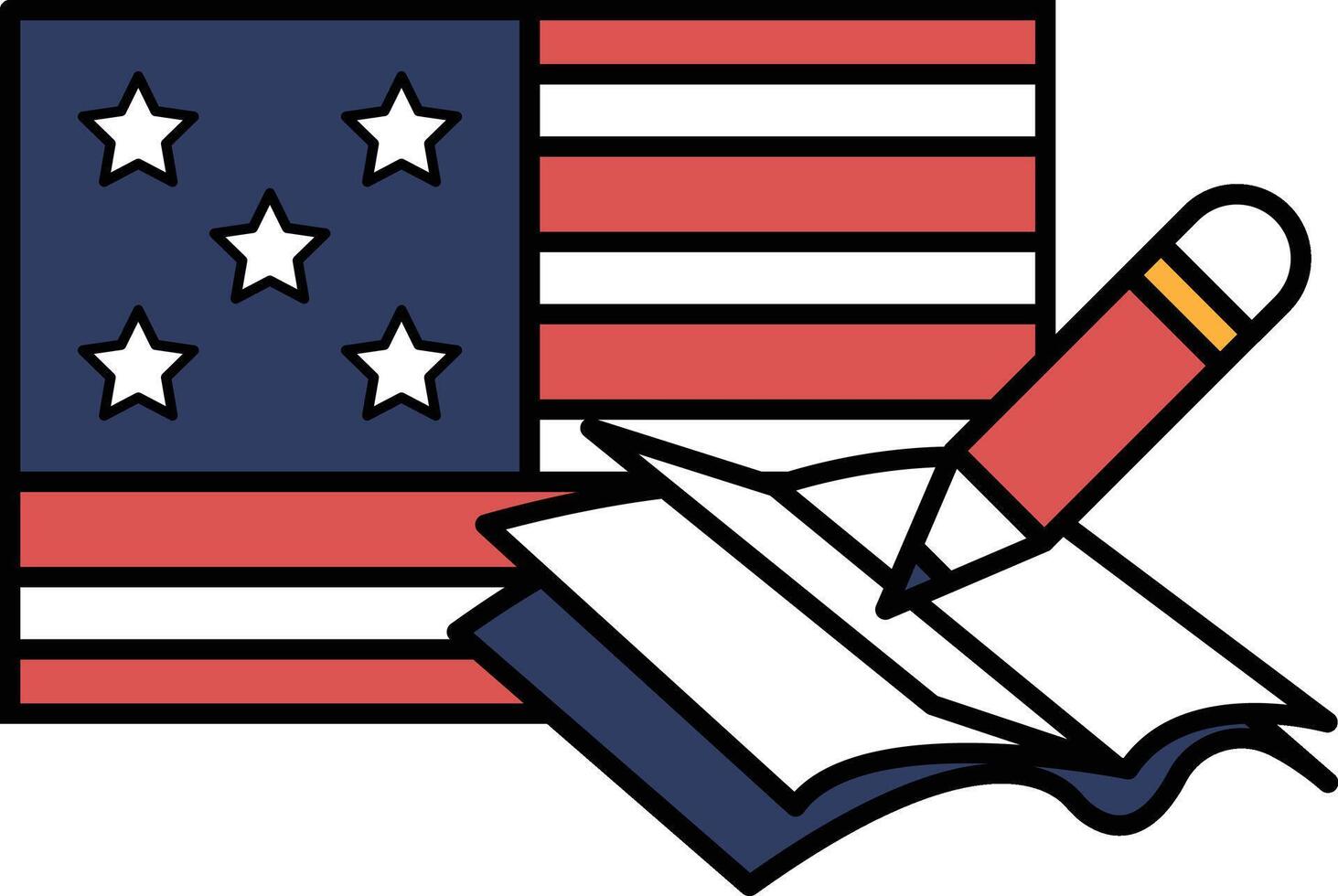 A red and white American flag with a pencil on top of it vector