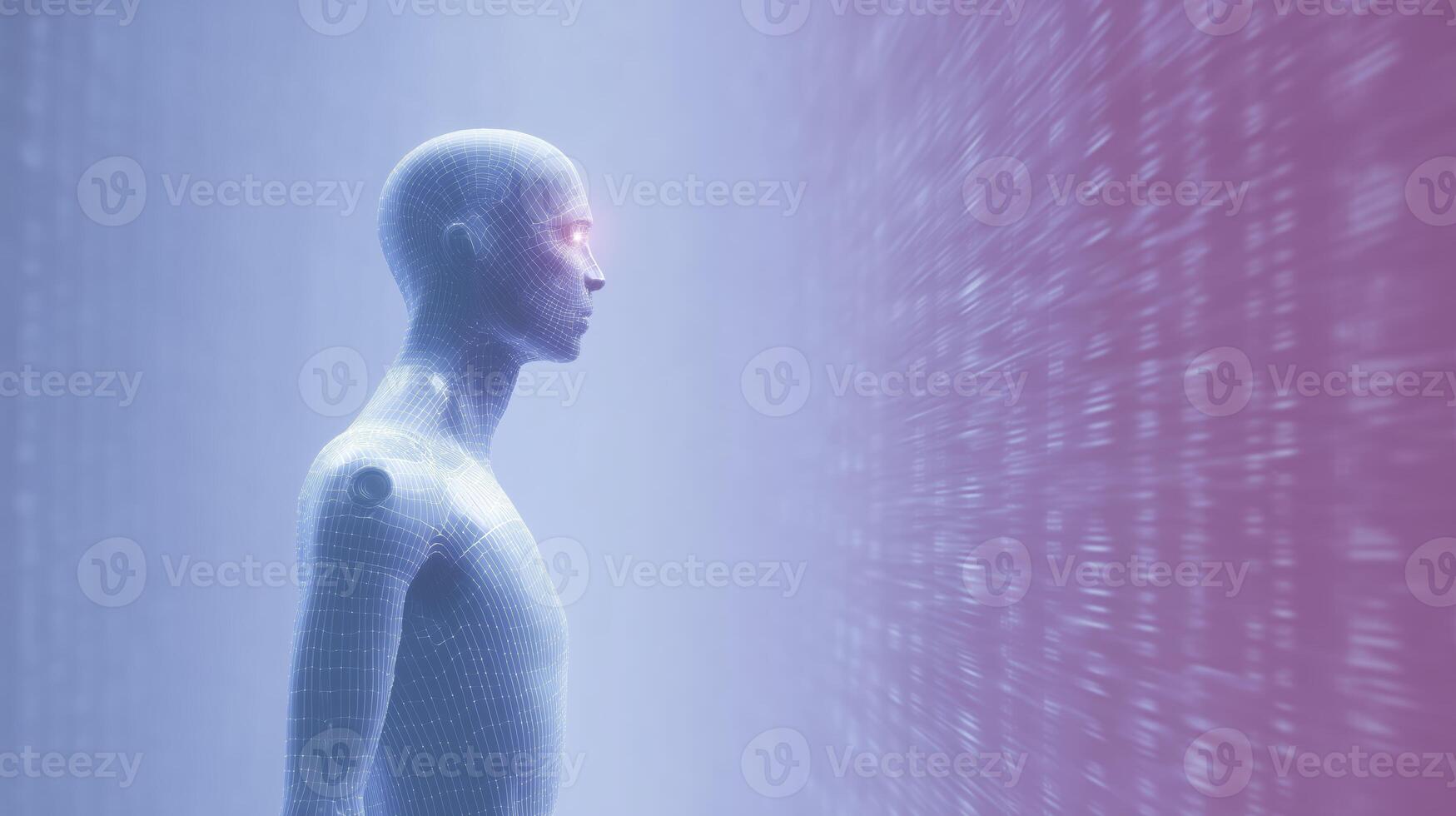 A man standing in front of a computer screen photo