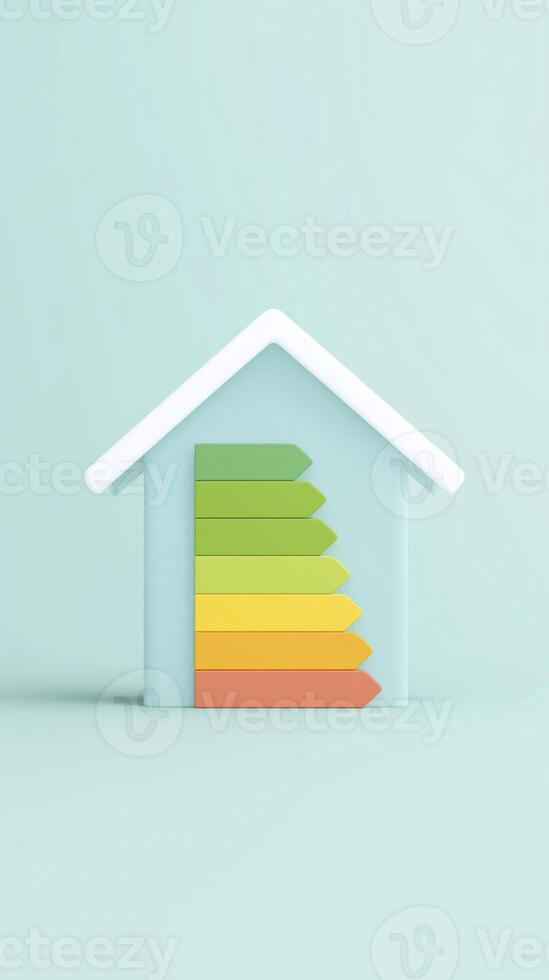 Energy efficiency concept house with energy efficiency chart 3d render photo