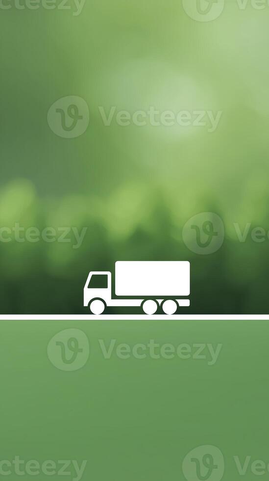 Minimalist illustration of a white delivery truck on a green blurred background, symbolizing transportation and logistics with ample copy space for text overlay photo