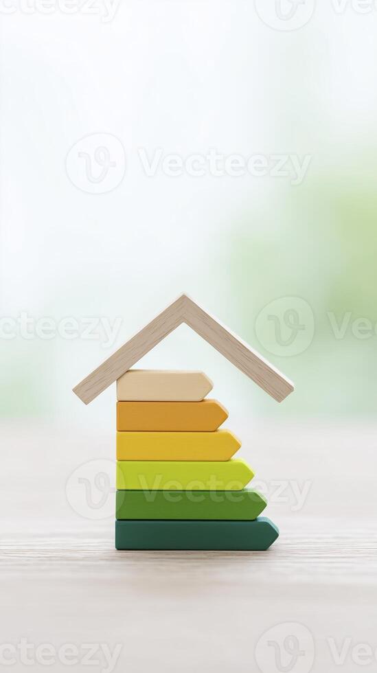 Energy efficiency concept with house and energy efficiency chart photo