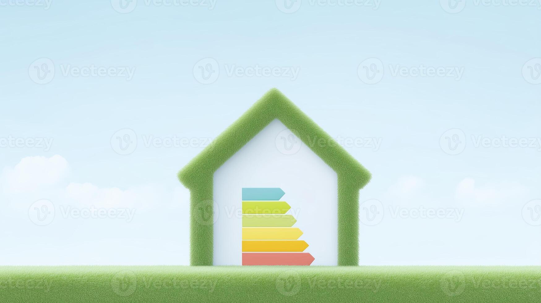 Energy efficiency concept house with energy efficiency chart photo