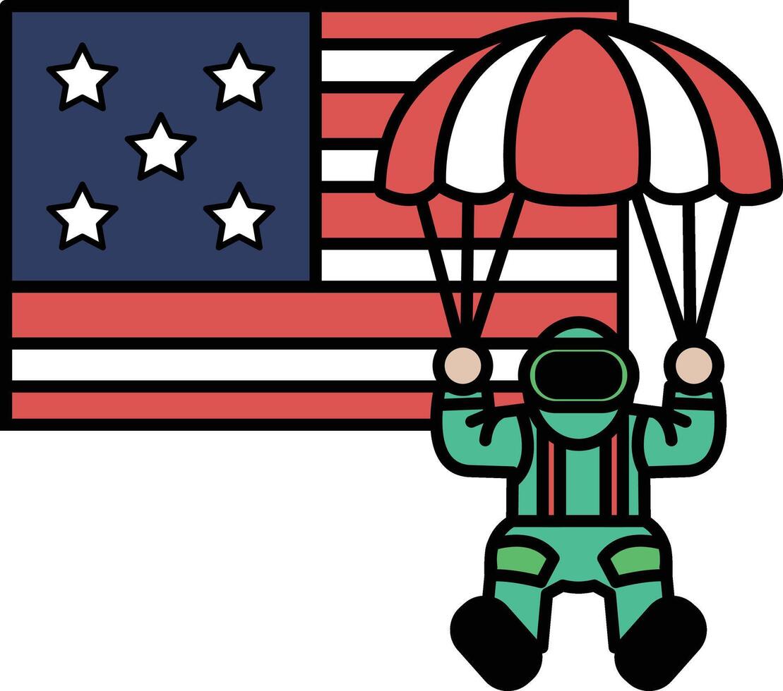 A cartoon of a man in a green suit holding an American flag and an umbrella vector