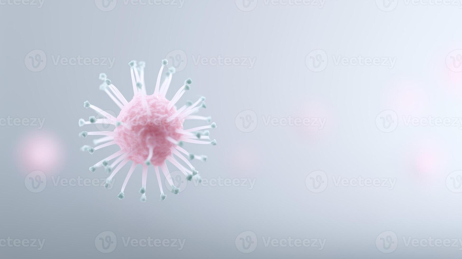 3D illustration of a pink virus cell with protruding spikes, floating in a soft gradient background, representing microscopic life and health-related concepts in a scientific context photo