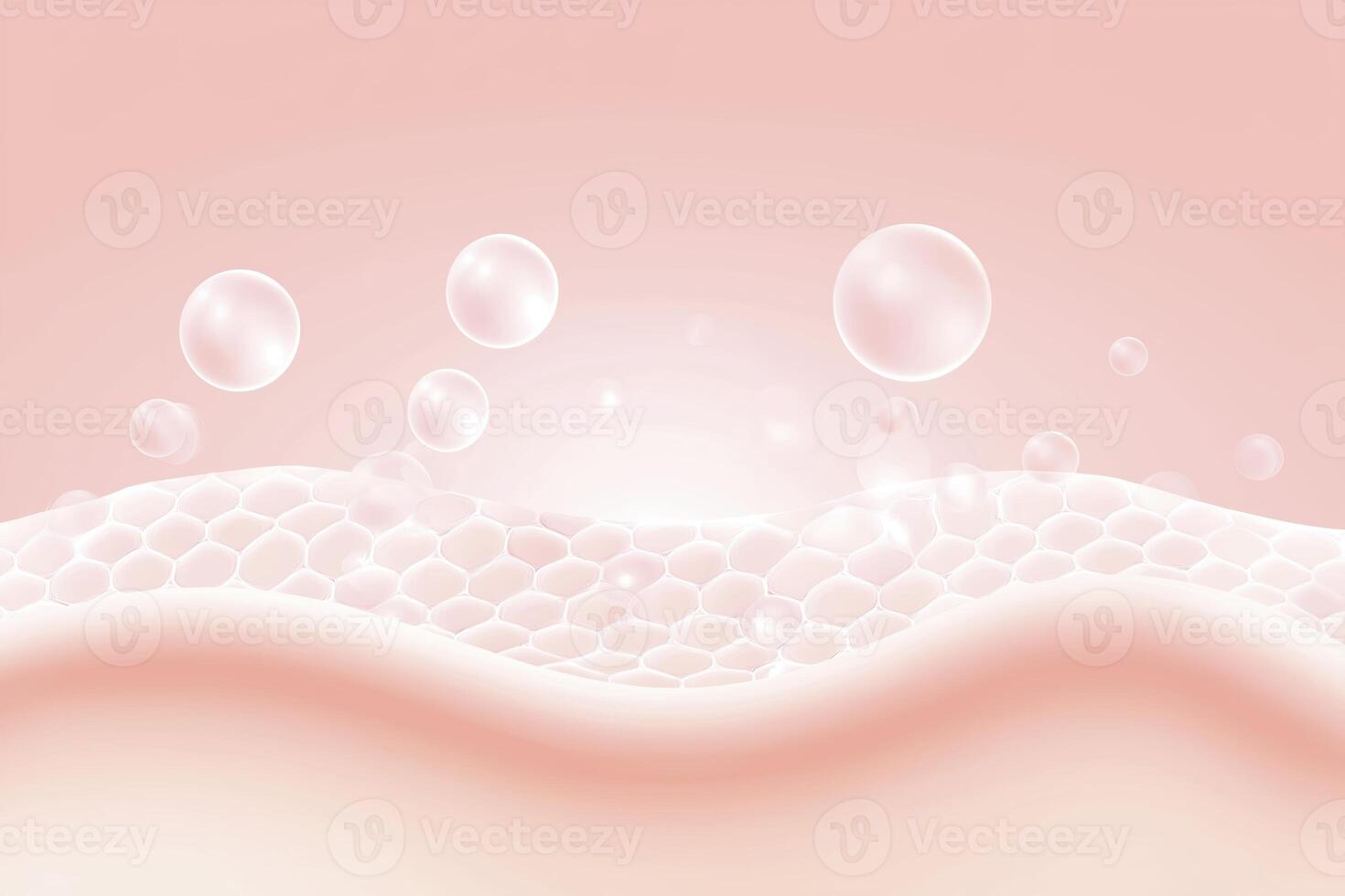 Soft pink abstract illustration featuring bubbles and a textured wave pattern, creating a serene atmosphere ideal for beauty and skincare product designs with copy space photo