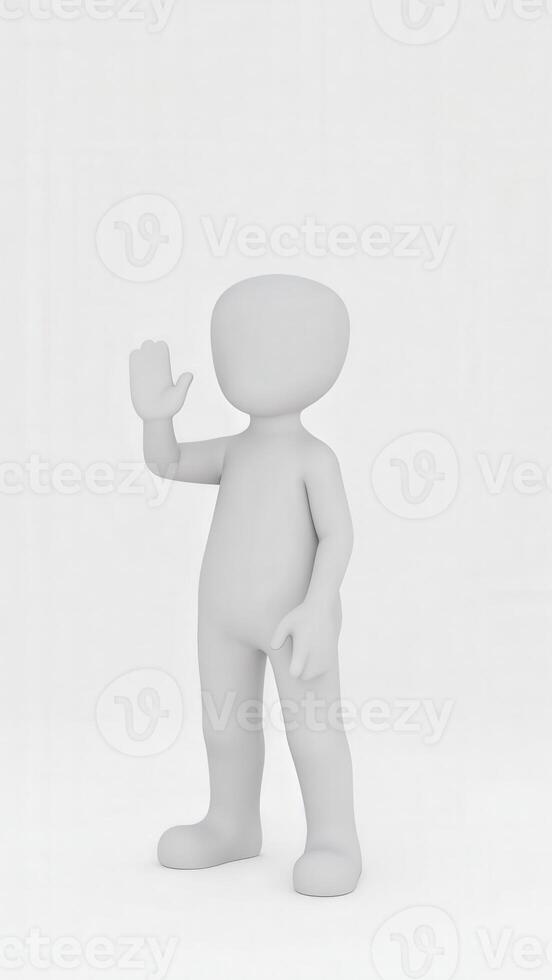 3d man waving hand in front of white background photo