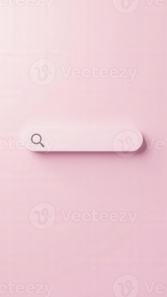 Pink search bar floating on a pastel background representing online research photo
