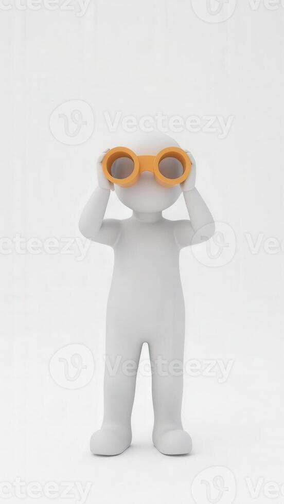 3d character looking through binoculars exploring new opportunities photo
